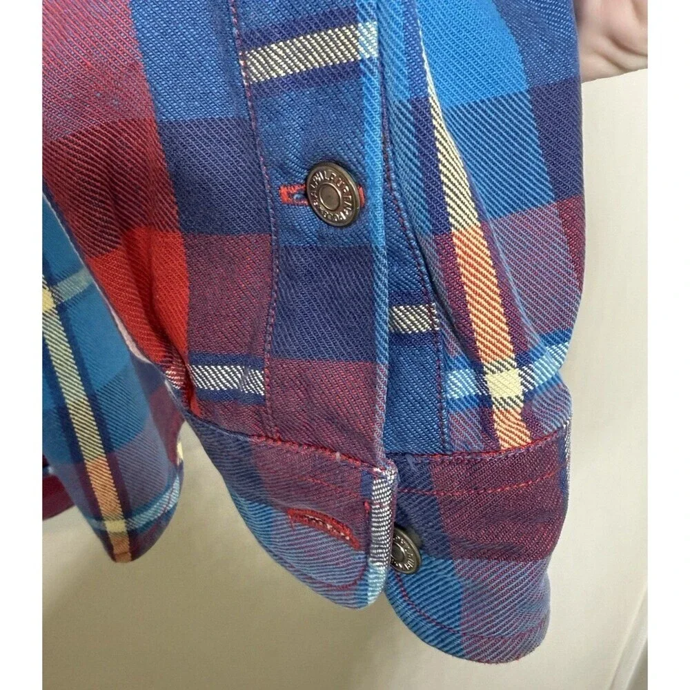 Vtg Polo Ralph Lauren Red Plaid Heavy Western Mandarin Silver Button Shirt Sz XL